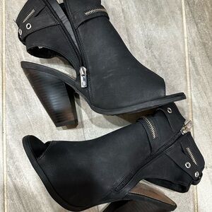 Black Peep-Toe Ankle Boots